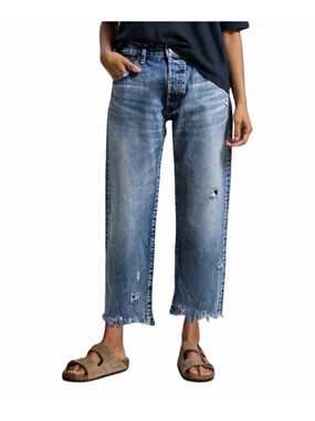Flamingals Straight Leg Crop Jeans for Women Mid Rise Raw Hem Jeans L